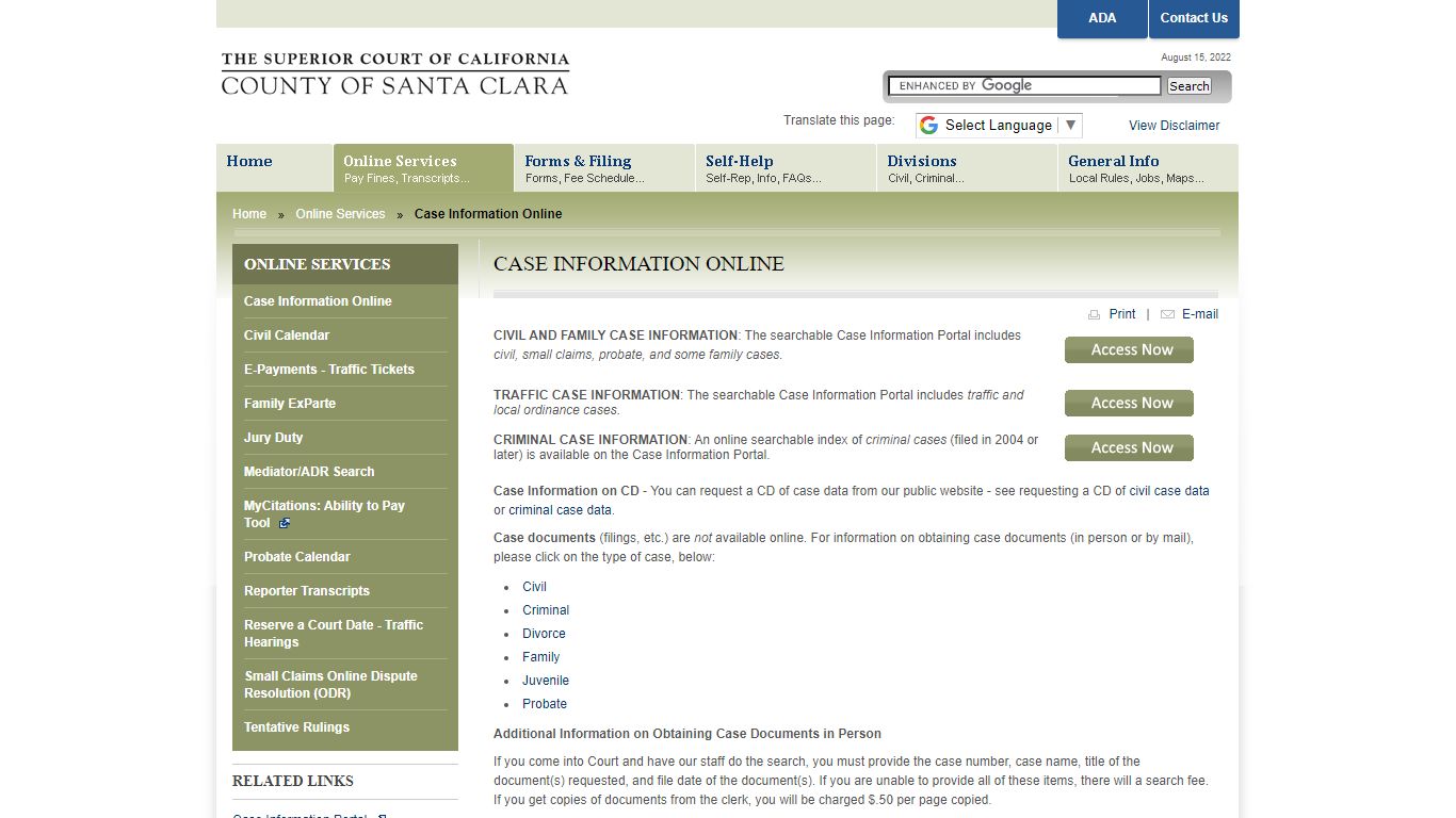 Case Information Online - Superior Court of California ...