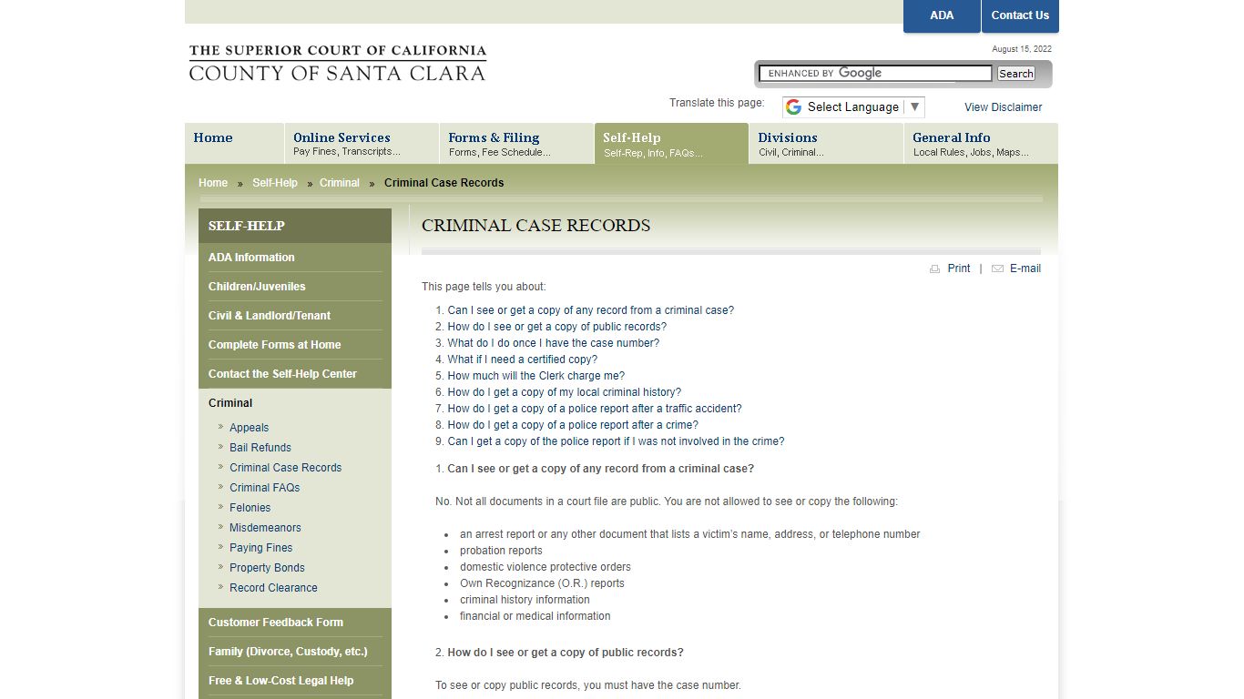 Criminal Case Records - The Superior Court of California ...