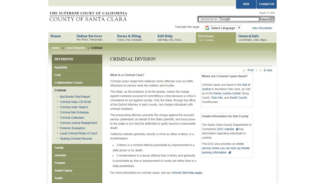 Criminal Division Home Page - Superior Court of California ...